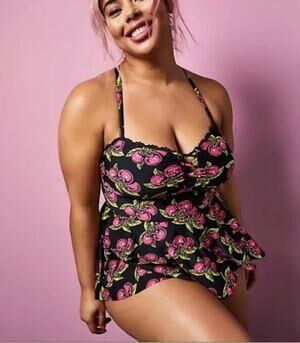 Torrid Betsey Johnson Black Cherry Wireless One-Piece Swim Dress 5X